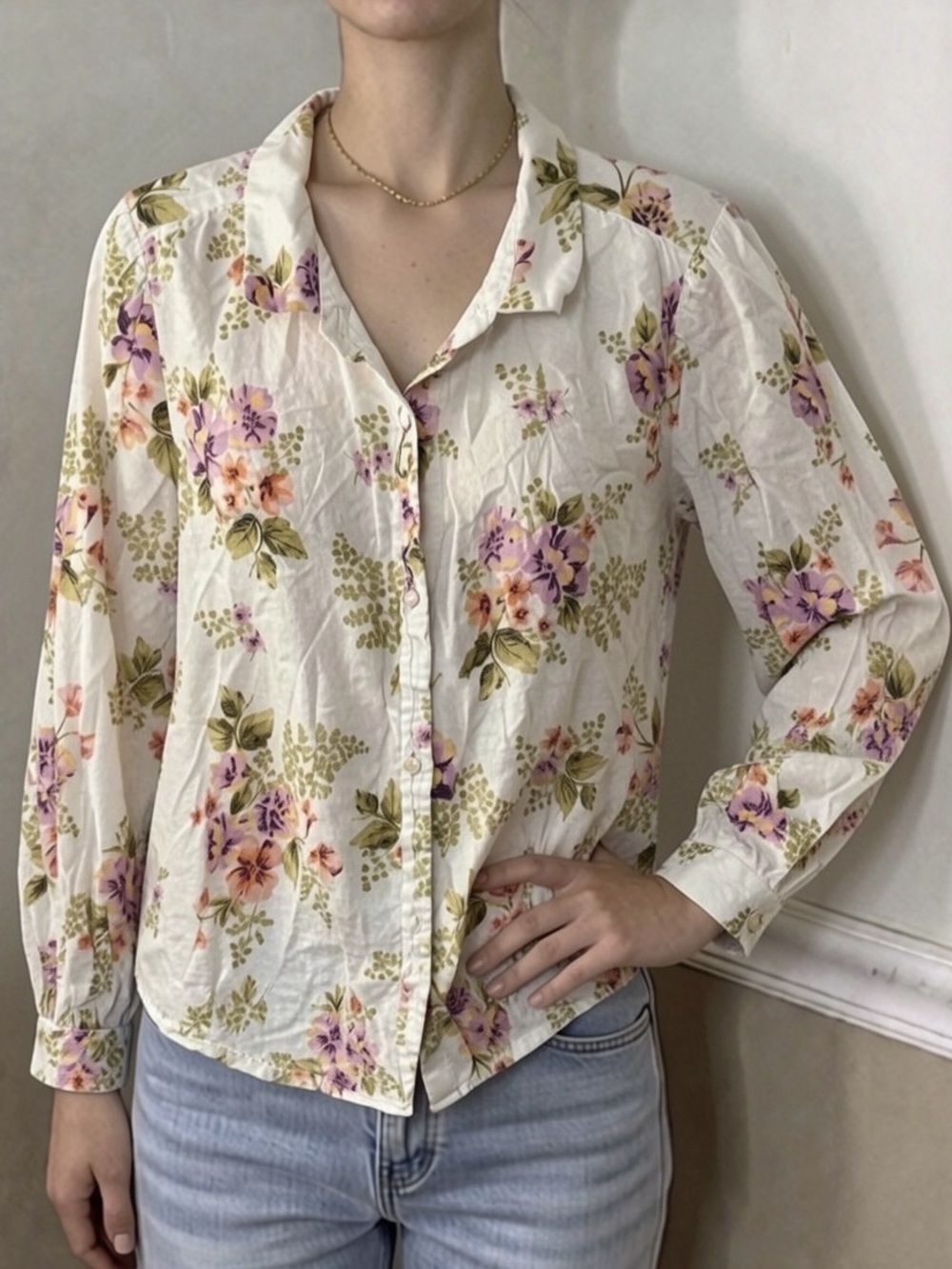 ❤️ 5 for $20! LC Lauren Conrad White Floral Button-Down